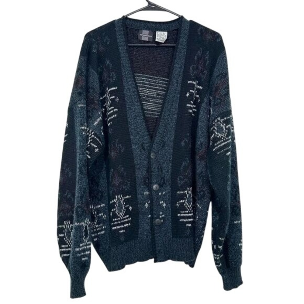Expressions Vintage Blue Argyle Cardigan Grunge Eclectic Grandpacore Funky Fall